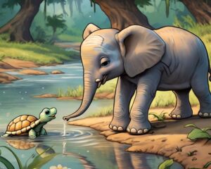 Daily Joke: A Young Elephant And A Young Turtle Enjoying A River Drink